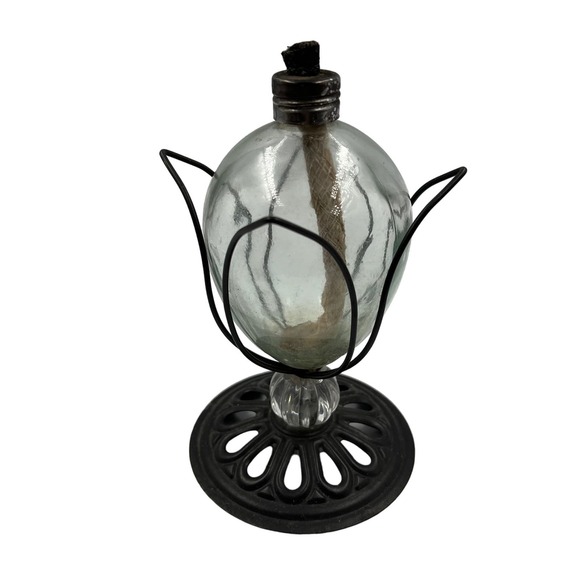 Vintage Glass Globe Tabletop Torch Oil Lamp Boho Cottage Core Fairy Garden - Picture 1 of 8